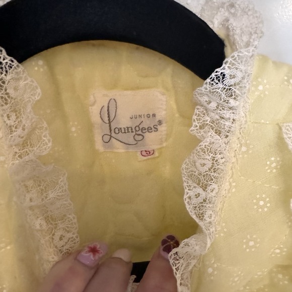 Vintage House Coat Quilted Robe Floral Lace 1960s By Loungees Butter Yellow Sz S - Picture 6 of 9